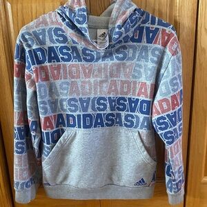 Adidas Blue and Red Graphic Hoodie